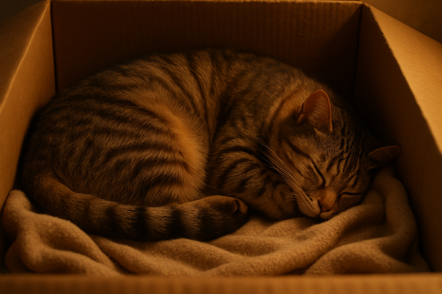 koshka-spit-v-teploy-korobke-komfort