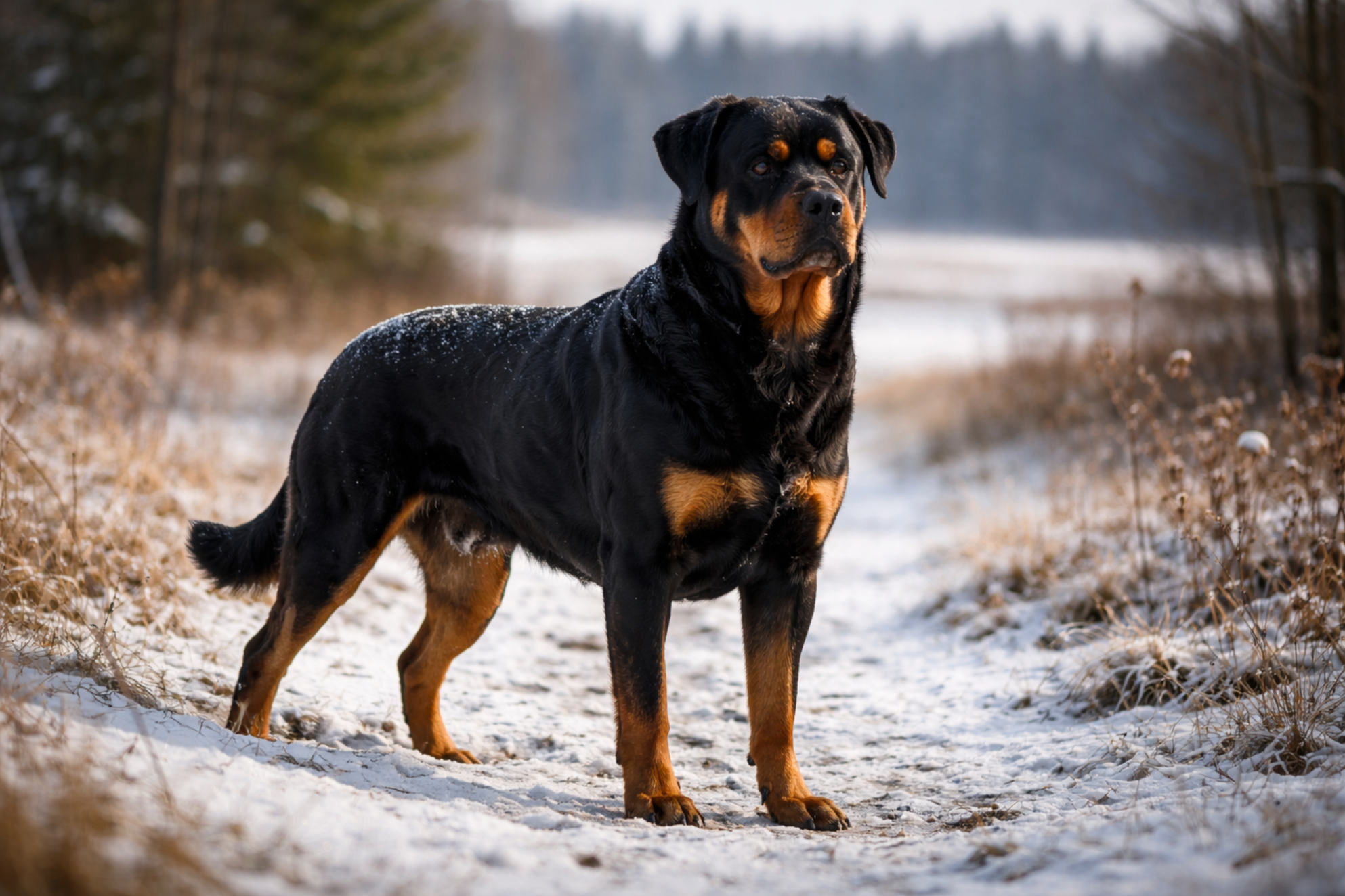 rotveiler-sobaka-ohrannyi-harakter-zima
