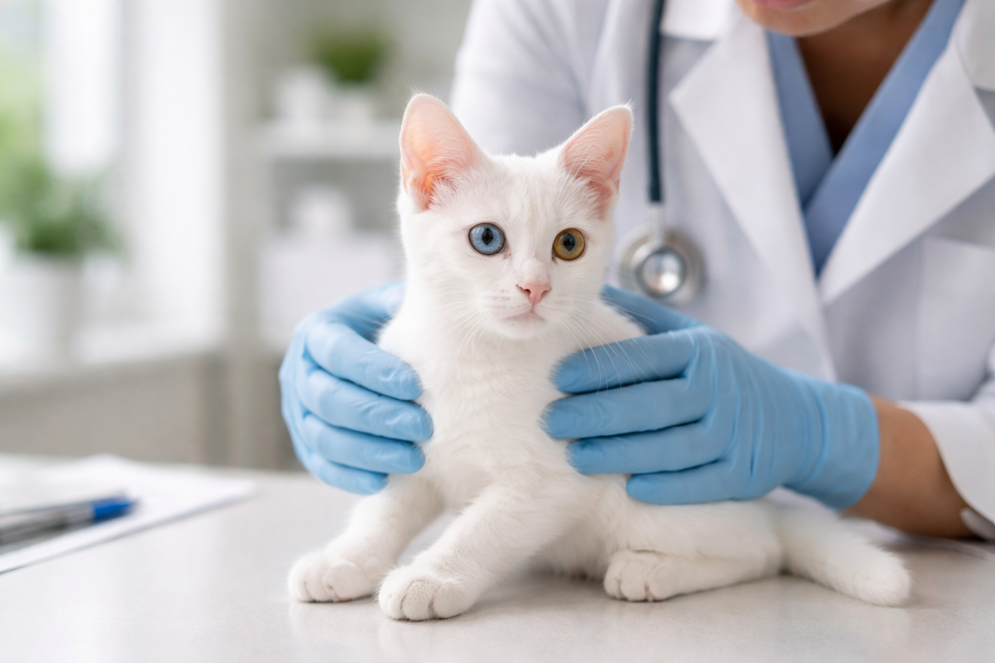 kot-belyy-kotenok-belogo-tsveta-osmotr-u-vracha