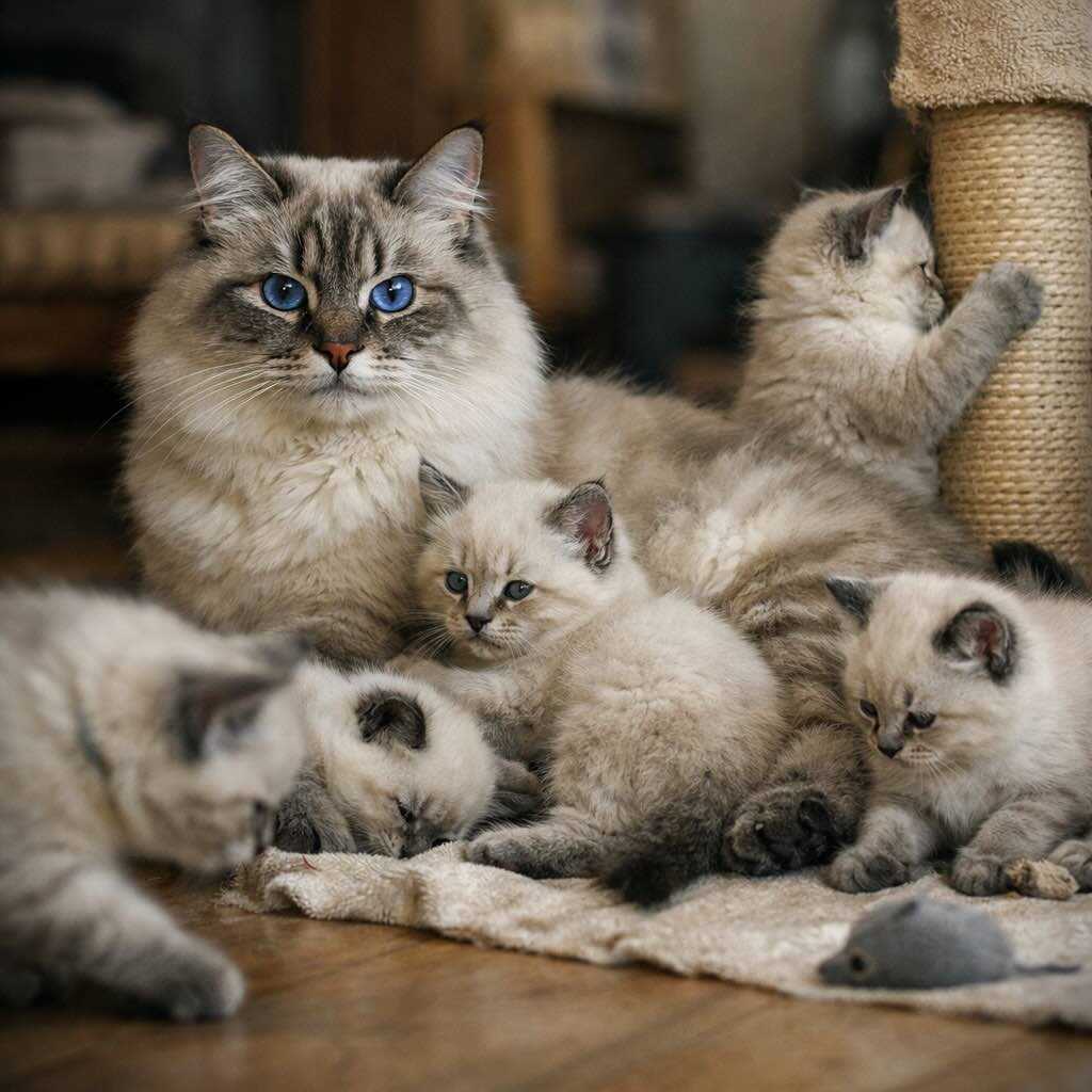 nevskaya-maskaradnaya-koshka-s-kotyatami-pitomnik-realnoe-foto