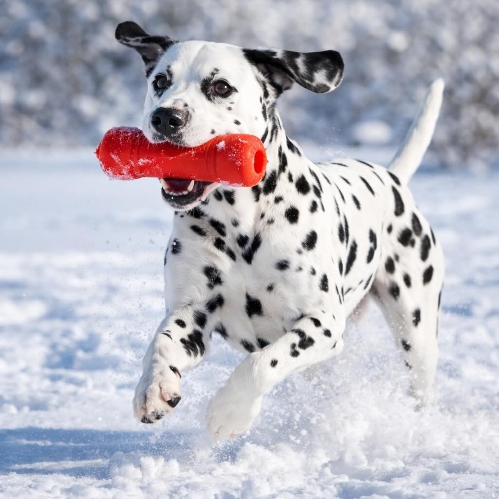 dalmatin-zimoy-v-snegu-s-igrushkoy