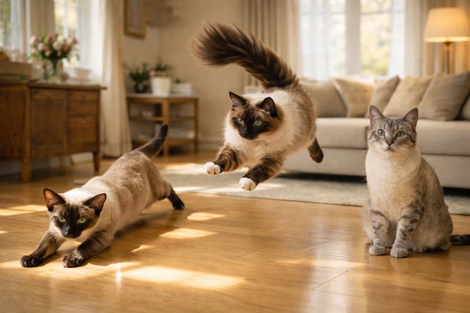 smeshnaya-okhota-koshek-na-solnechnyy-zaychik-doma